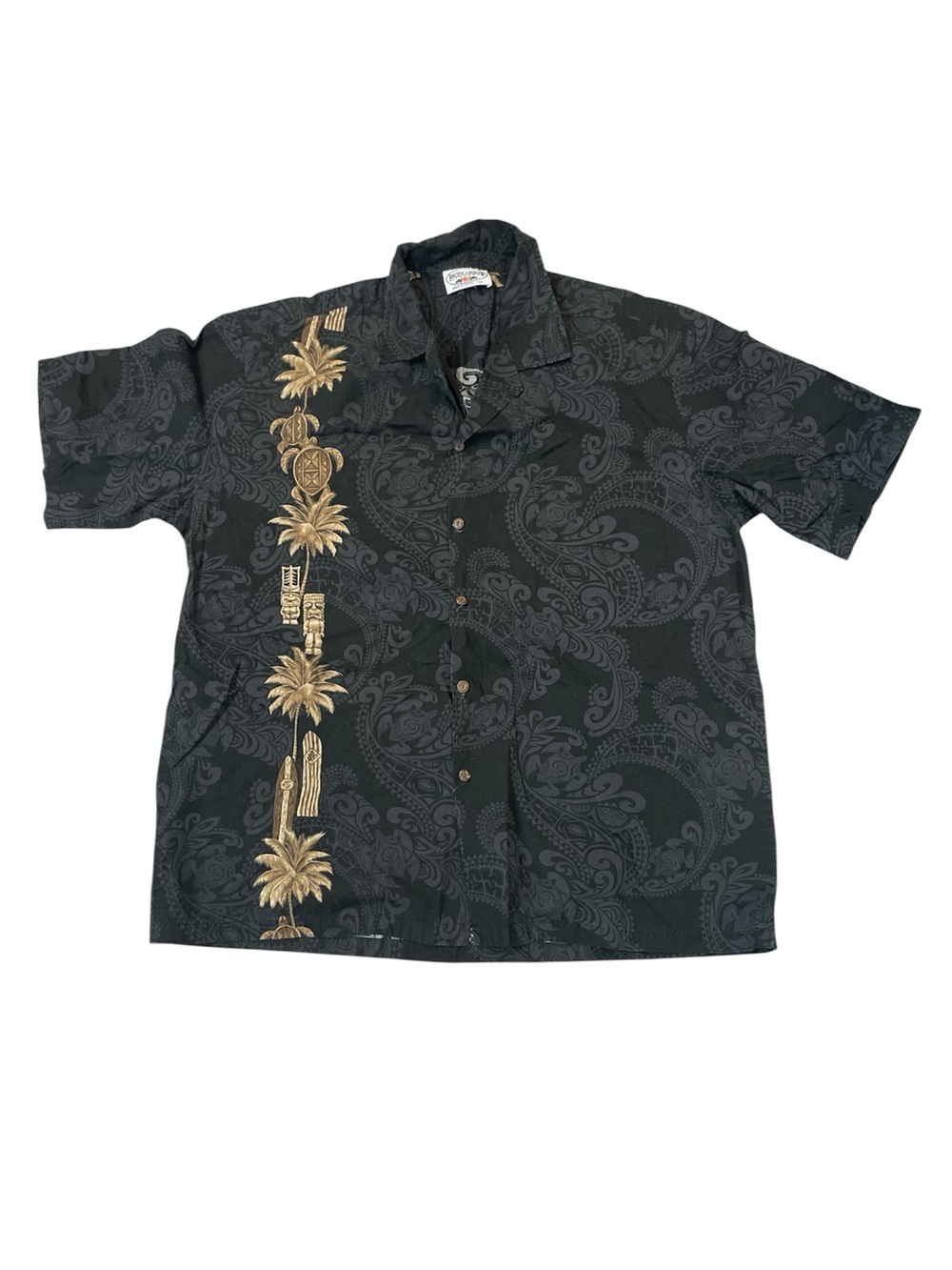 Pacific Legend Hawaiian Shirt Tiki Turtles Surf Palm Tree Paisley Size XL